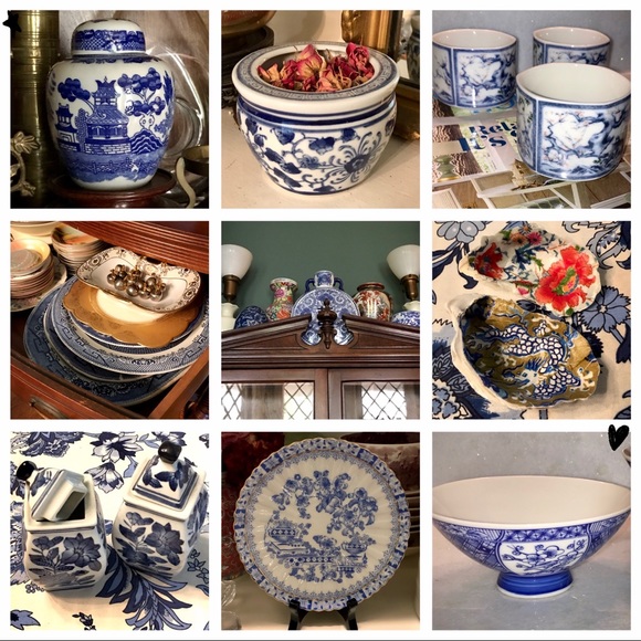Authentic Original Vintage Style Accents Assorted Chinoiserie Blue